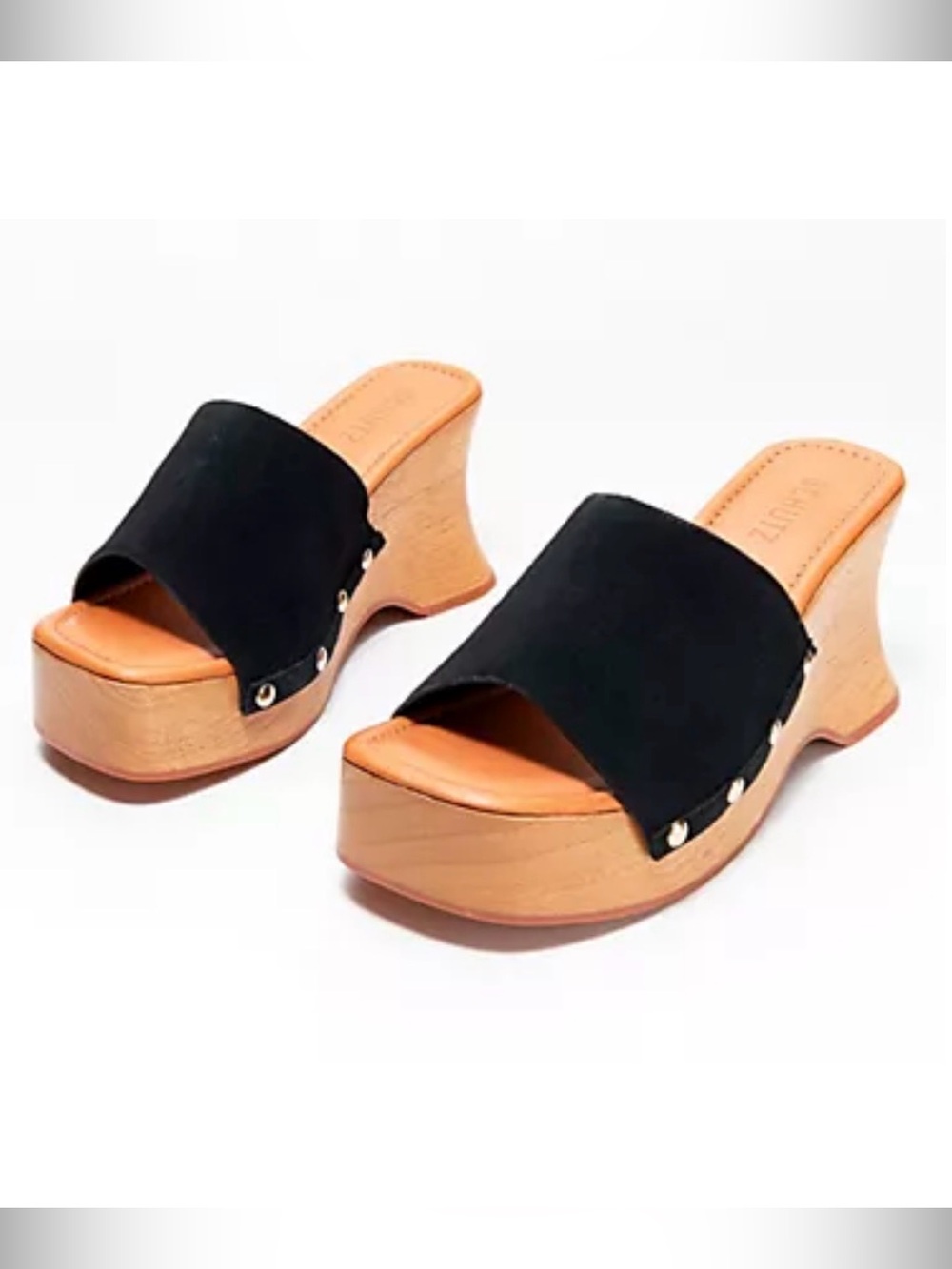 Schutz suede wooden heel clog sandals lanneh size w8.5 NWT
